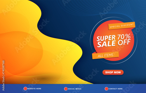 special discount super sale template banner with copy space for product sale with abstract gradient blue and orange background design