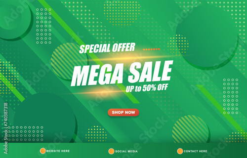 special offer mega sale discount sale template banner with copy space for product sale with abstract gradient green background design