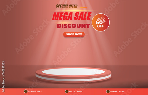 special offer mega sale discount template banner with copy space 3d podium for product sale with abstract gradient purple background design 