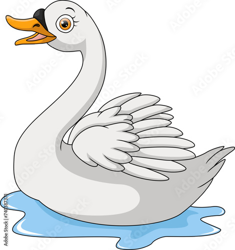 Fototapeta Naklejka Na Ścianę i Meble -  Cute swan cartoon on white background