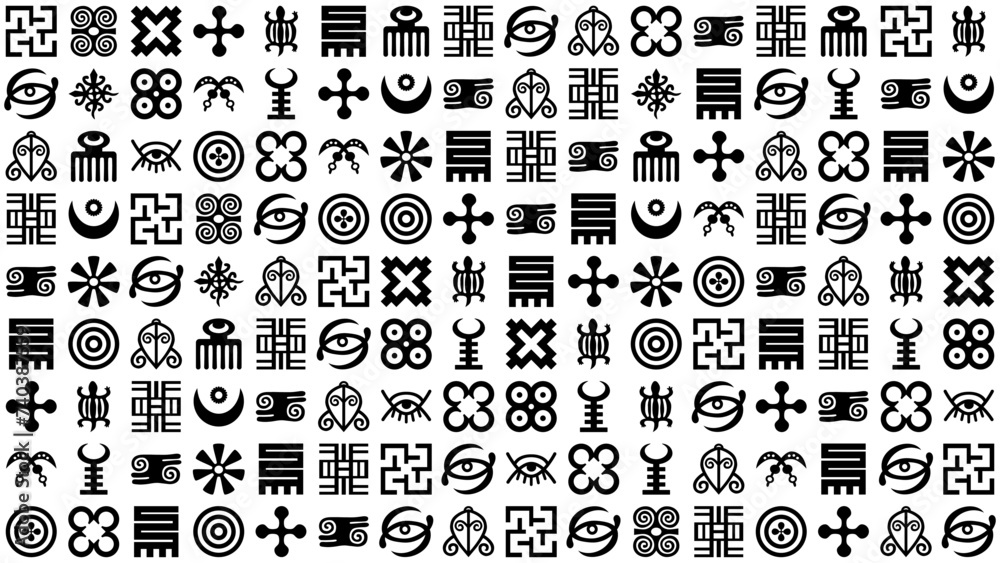 Adinkra Symbols Seamless Pattern - obrazy, fototapety, plakaty 