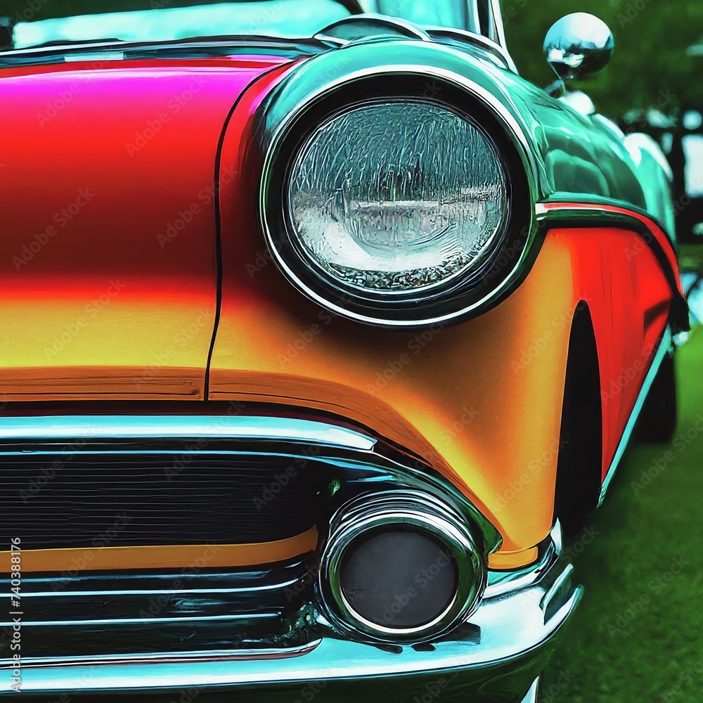 Colorful Journey: Vintage Car in Vibrant Gradient