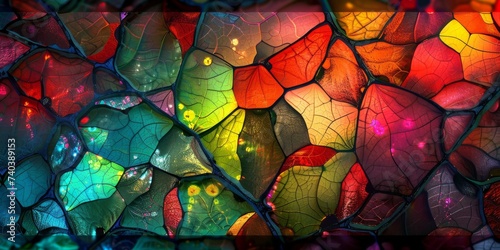 Beautiful Background with Various colors and Shapes in the Style of Cellular Formations Stained Glass Effect - Luminous Color Palette Neon Striated Resin Veins created with Generative AI Technology © Sentoriak