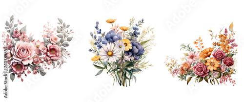 watercolor flowers Illustration flower arrangement or bouquet colorful spring flowers  Perfectly for Wedding with flowers  arrangements for greeting card or invitation design