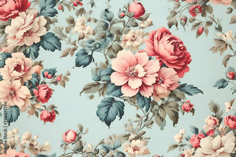 Beautiful floral vintage wallpaper background - obrazy, fototapety, plakaty 