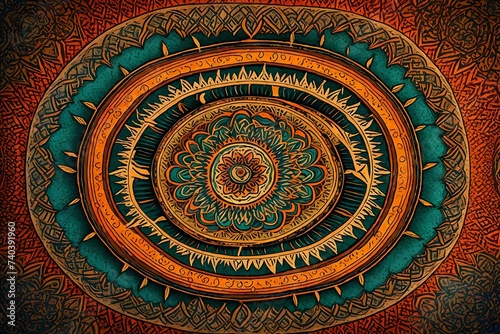 mandala colorful vintage art, ancient Indian vedic background design, old painting texture with multiple mathematical shapes photo