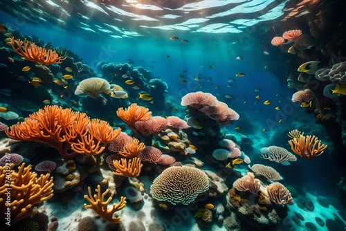 Underwater view of tropical coral reef with fishes and corals. Beautiful marine life, abstract natural background, gorgeous coral garden underwater, tropical. beauty of wild nature