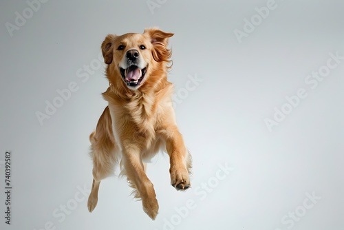 Playful Golden Retriever Jumping High in the Air