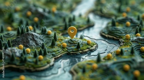 A shiny and glossy localization icon pinned on a map, AI-generated illustration