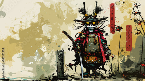 funny samurai character illustration
