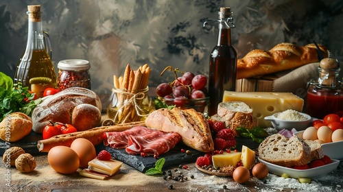 Composition with variety of food products containing gluten photo