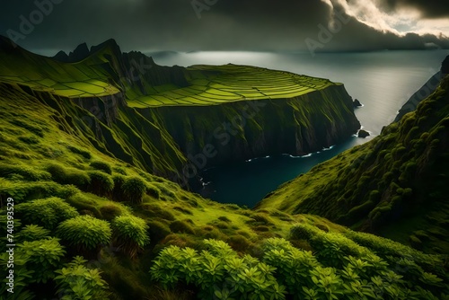 Mountain landscape Ponta Delgada island, Azores Portugal