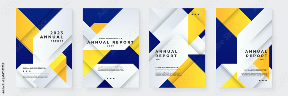 Yellow blue and white vector abstract corporate annual report template with shapes. Brochure flyer poster business template