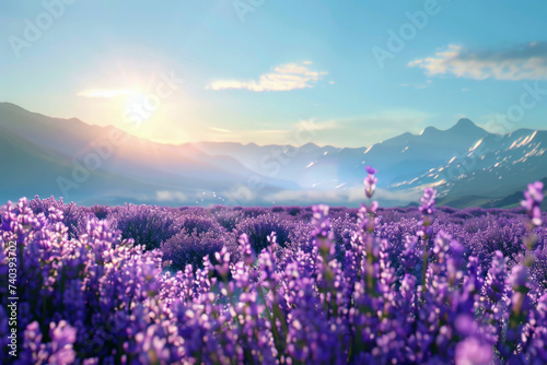 a lavender field with beautiful twilight sky .generative ai