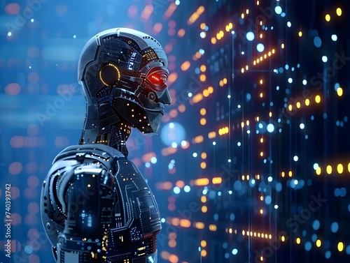 Artificial Intelligence Robot in Futuristic Cityscape