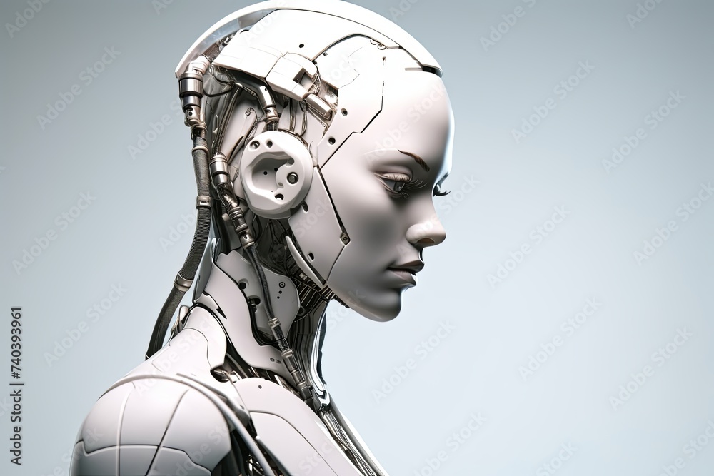 Robot woman on white background. Generative AI 