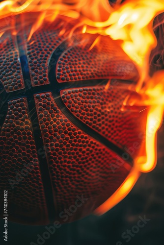Basketbal texturel a flaming ball on a black background