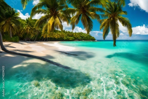 Beautiful beach with palms and turquoise sea in Jamaica island © Maryam