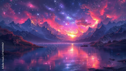 cosmic glow on mountain lake