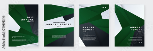 Green black and white vector business annual report template with geometrical shapes for annual report, cover, vector template brochures, flyers, presentations, leaflet, magazine a4 size