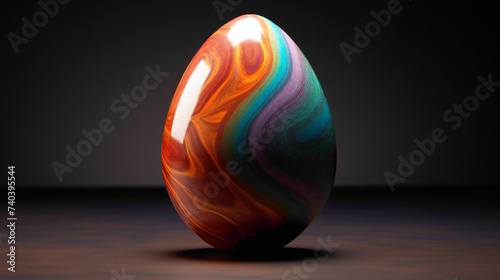 The colorful hen egg, surrounded by soft, diffused lighting, casting gentle shadows that highlight its curves and contours. The 3D rendering creates a lifelike appearance that seems almost touchable.