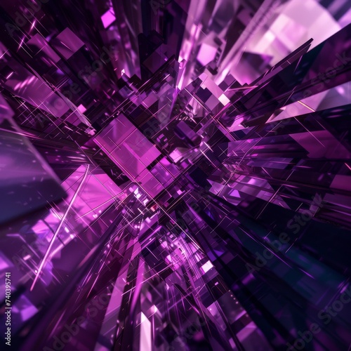 Beautiful Geometric Background in the Style of Interstellar Nebulae Cube Futurism - Dark Purple and Light Magenta - Anamorphic Art Tesseract Wallpaper created with Generative AI Technology © Sentoriak