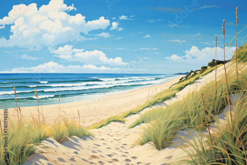 Paint by number style beach dune scene