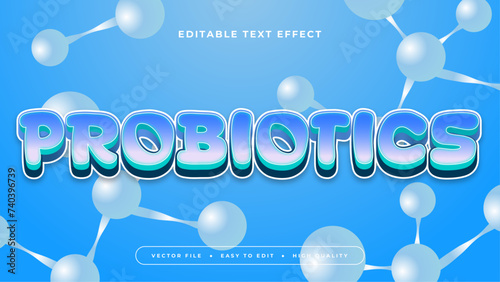 Blue and white probiotics 3d editable text effect - font style