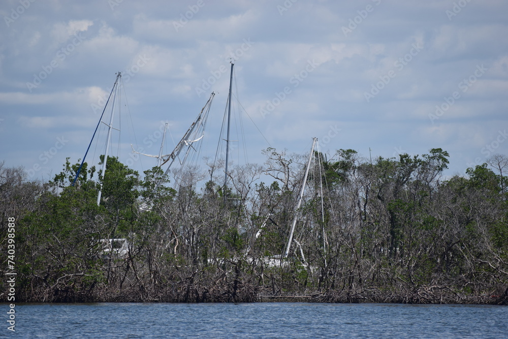 Hurricane Ian Damaged Back Bay Boats Fort Myers Beach Florida