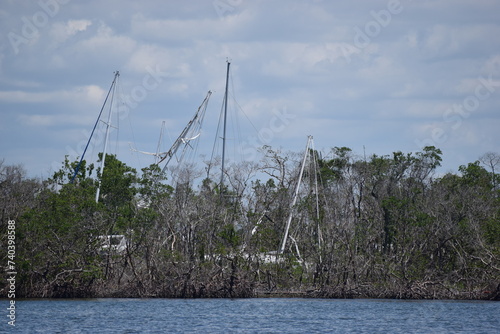 Obraz na płótnie Hurricane Ian Damaged Back Bay Boats Fort Myers Beach Florida w salonie