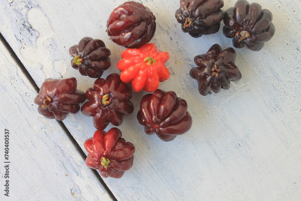 Bunch of ripe Surinam Cherry fruits on table
Bunch of ripe Surinam Cherry fruits on table