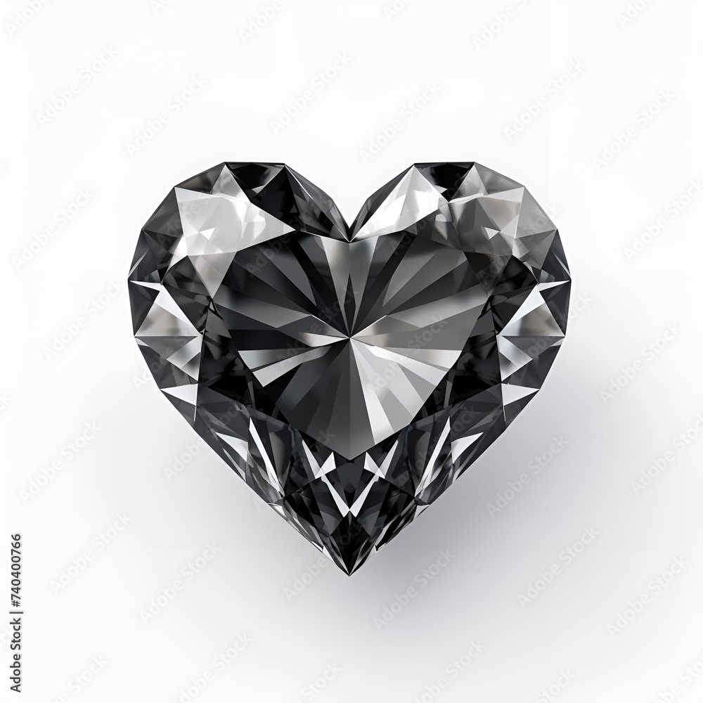 diamond heart isolated on white, Heart shaped diamond watercolor illustration isolated on white background