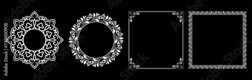 Set of decorative frames Elegant vector element for design in Eastern style, place for text. Floral black and white borders. Lace illustration for invitations and greeting cards.