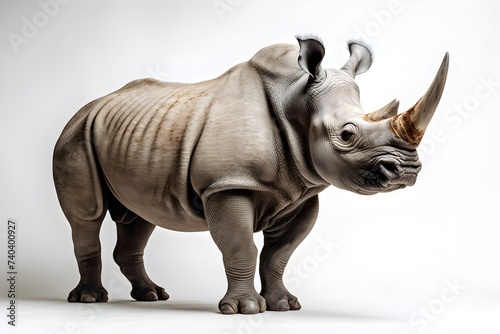 adult rhino standing on white background posing for camera, full body