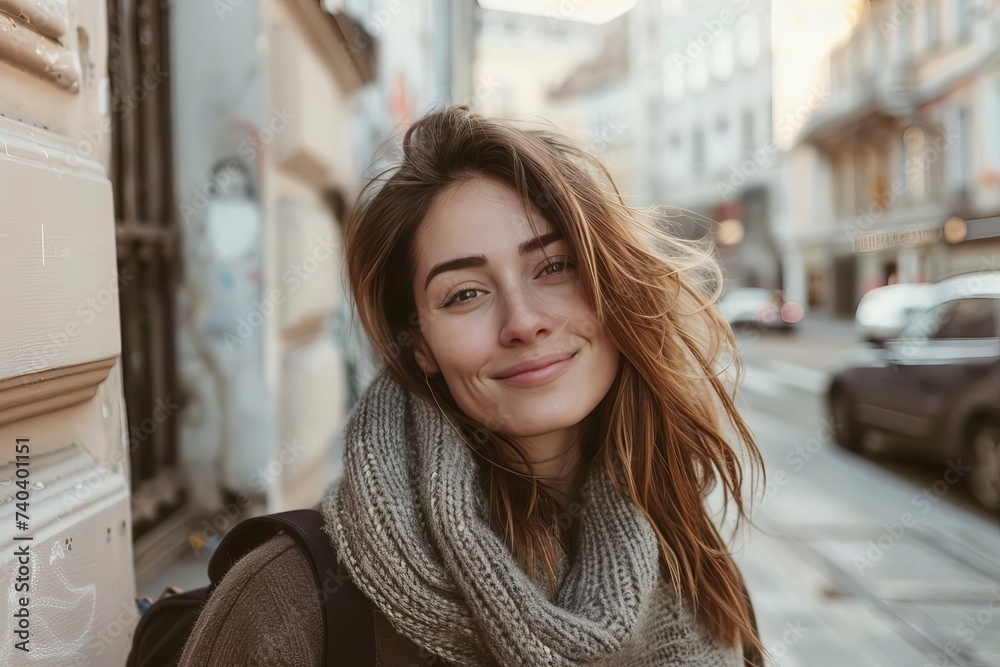 Portrait of a joyful young woman in an urban setting Symbolizing confidence and happiness in everyday life Portrait of a joyful young woman in an urban setting Symbolizing confidence and happiness in everyday life