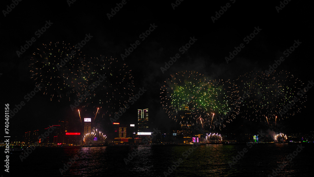 Fireworks display at Victoria harbour, Hong Kong.