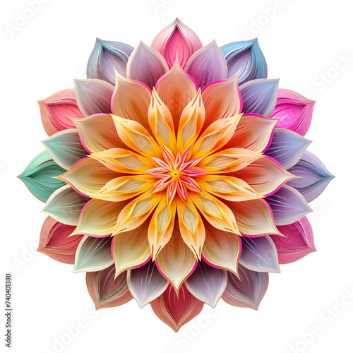 Mandala fractal design element with flower pattern isolated on transparent background