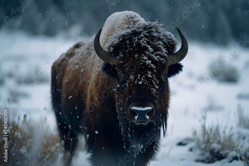 majestic presence of a Bison in a snow storm
