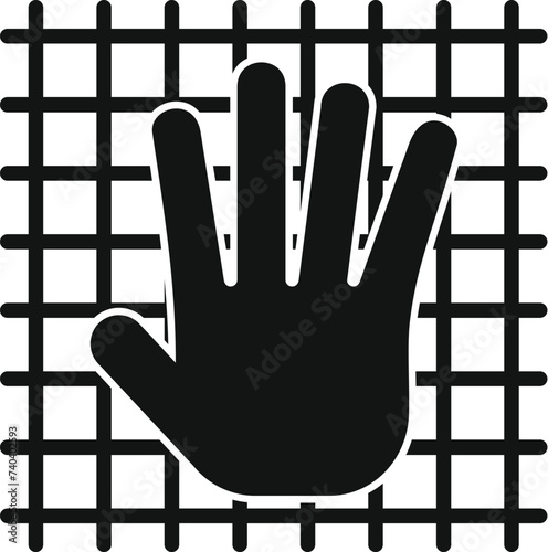 Net palm scanning icon simple vector. Online database code. System social rec