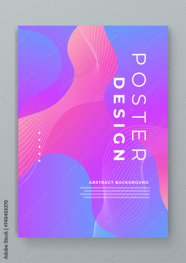 Fototapeta premium Blue pink and purple violet abstract gradient poster with wave shapes. Modern design template for posters, ad banners, brochures, flyers, covers, websites. Vector illustration