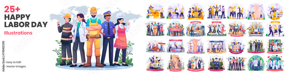 Mega Collection of Labor Day Illustrations. A Group of People in Various Professions Celebrates International Labour Day on 1st May. Set Workers Day Illustration Mega Collection of Labor Day Illustrations. A Group of People in Various Professions Celebrates International Labour Day on 1st May. Set Workers Day Illustration