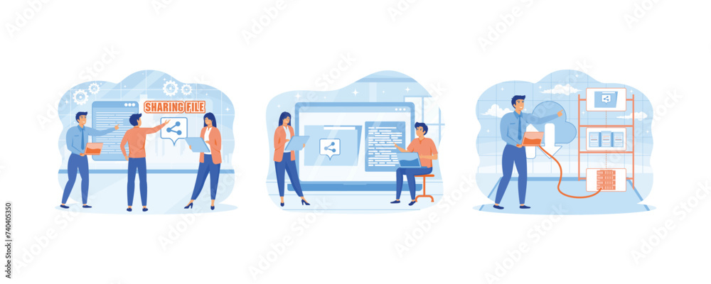 Εκτύπωση καμβά Two man and woman send files for business