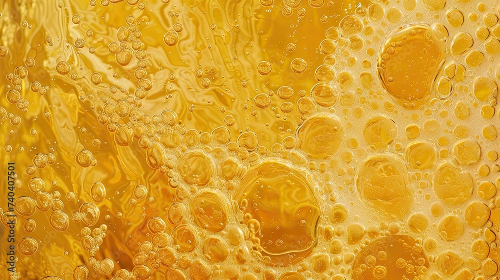 A background composed of countless tiny bubbles rising through a golden amber liquid, embodying the lively effervescence of a blonde beer. The bubbles vary in size, creating a dynamic and textured app - obrazy, fototapety, plakaty 