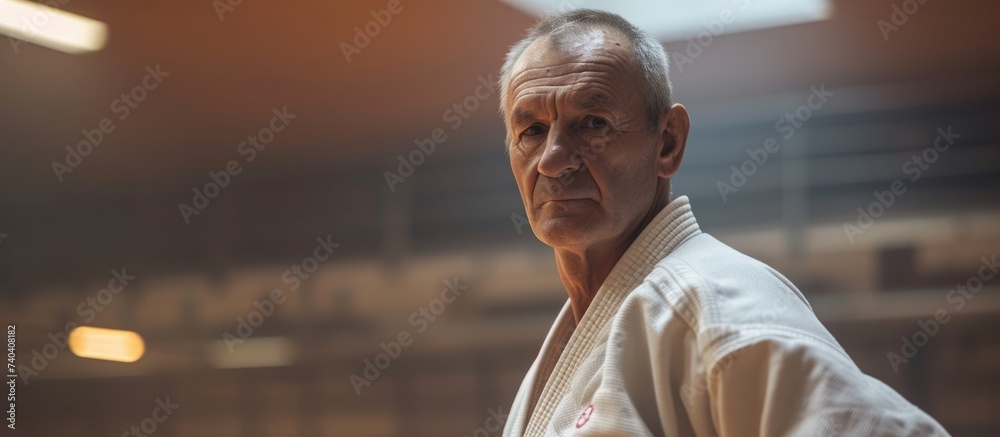 Φωτογραφία Portrait of a stylish man in a trendy white kimono jacket looking confident and