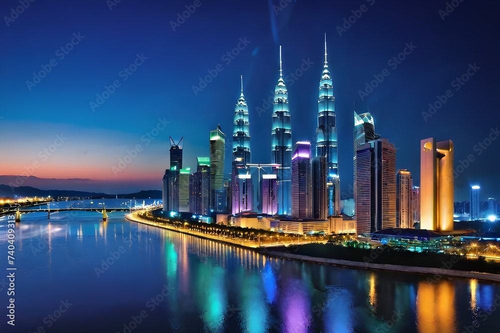 Naklejka premium city skyline at night