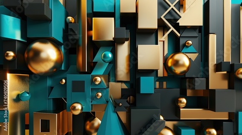 Black Gold And Teal Abstract Object photo