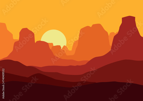 Wild American desert in the sunset  vector illustration for background design.