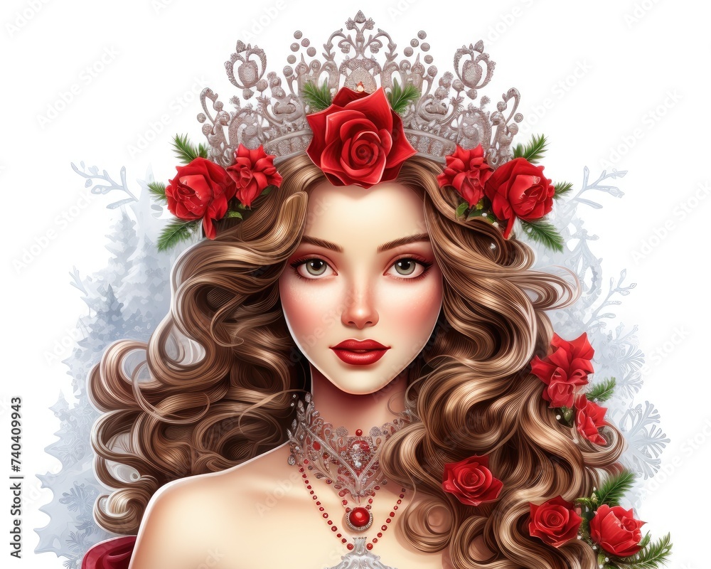 Portrait of a Woman With Tiara and Roses in Hair