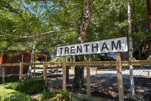 The sign of Trentham at the historic railway station. Trentham is a small town in regional Victoria, Australia. photo