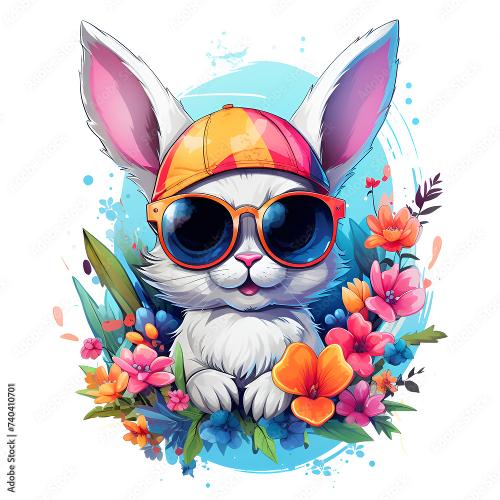 dog with sunglasses and flowers